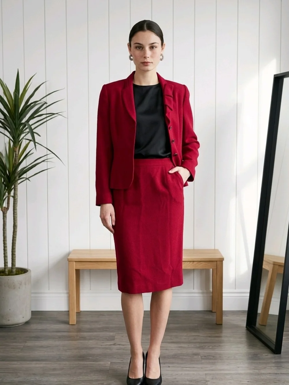 Classic Merlot Red Pencil Skirt – Sleek Office Staple - Picture 1 of 7
